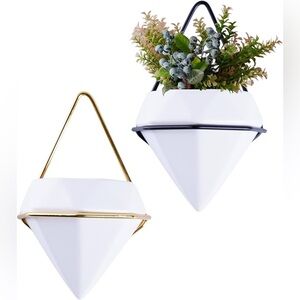 2 NEW Sh_ort Stories Wall Mount Planters White w Gold Hardware